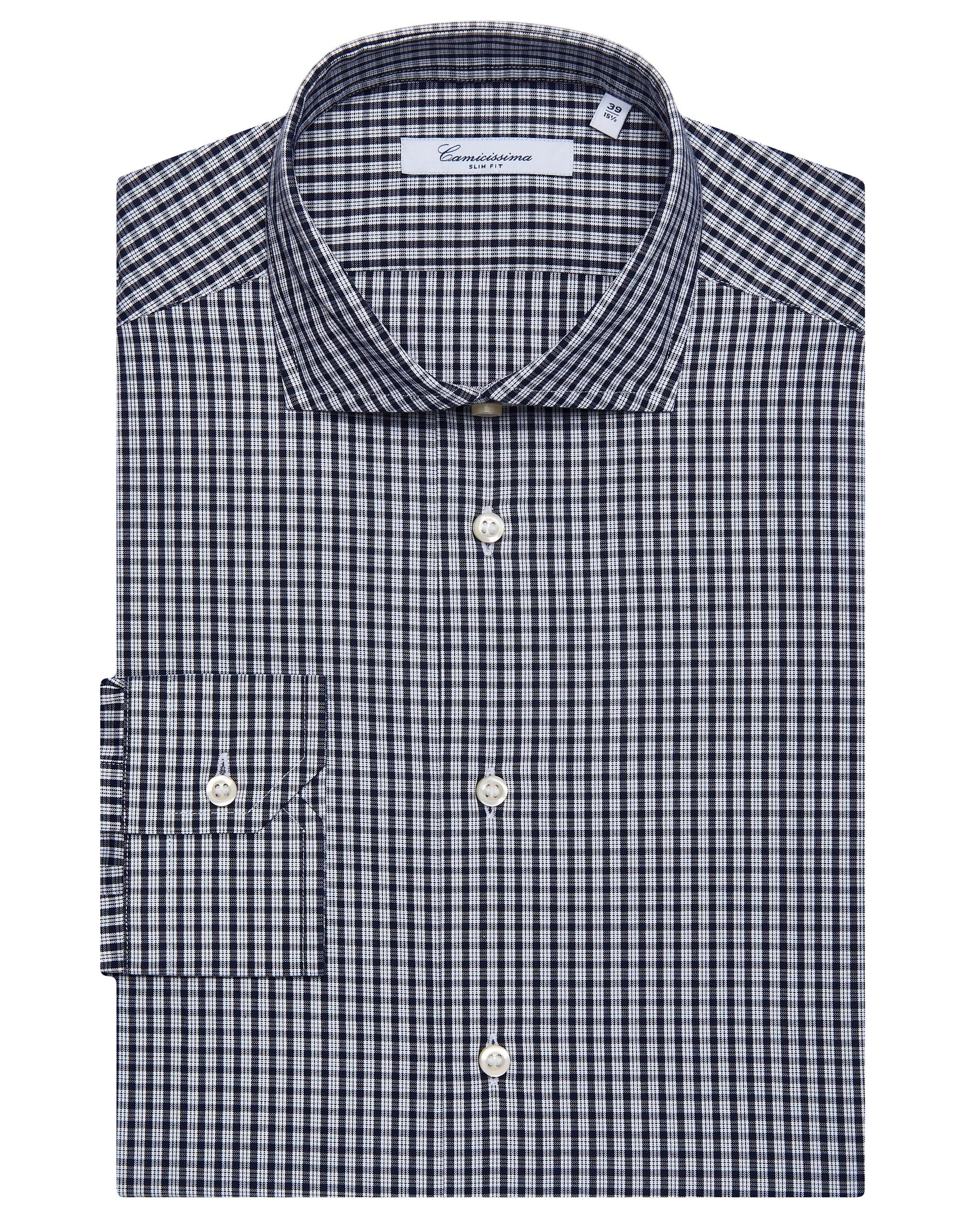 CAMICIA FANTASIA BLU A QUADRI, SLIM FRANCESE