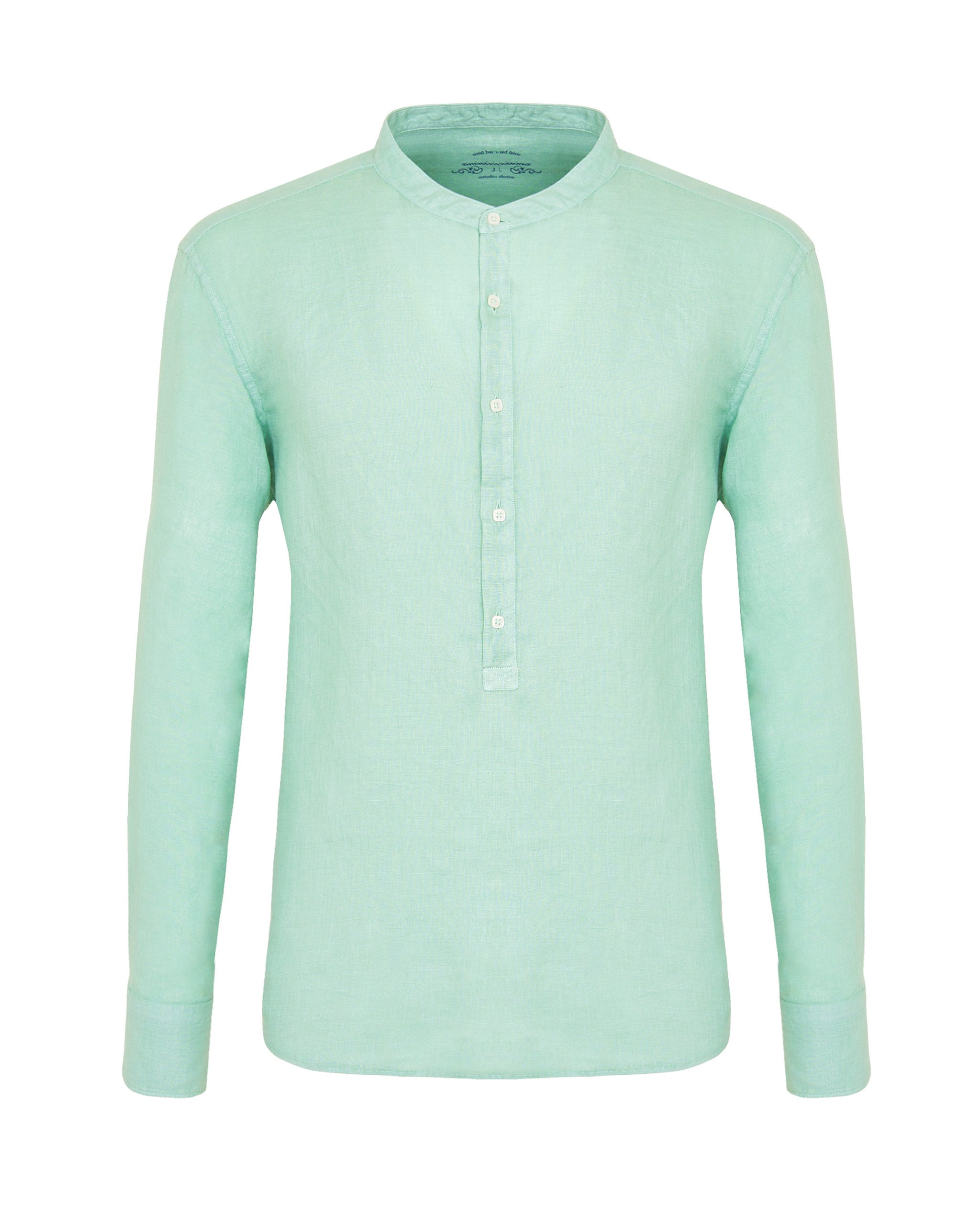 Camicia trendy serafino verde in lino tinto capo Camicissima