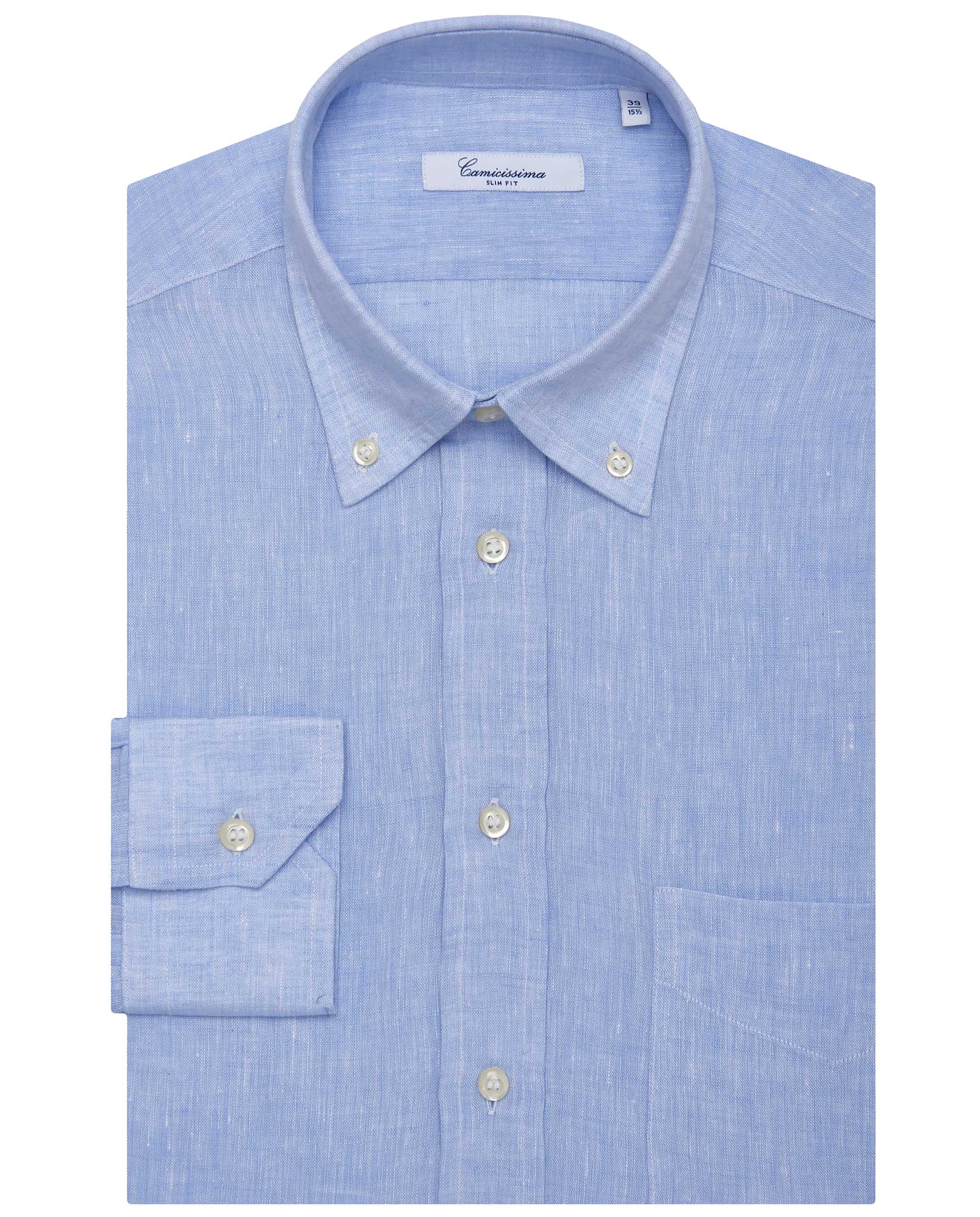 Camicia fancy lino azzurra button down Camicissima