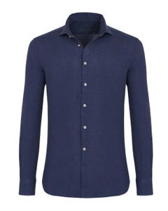 Camicia trendy in lino blu scuro, slim 103rh- francese_0