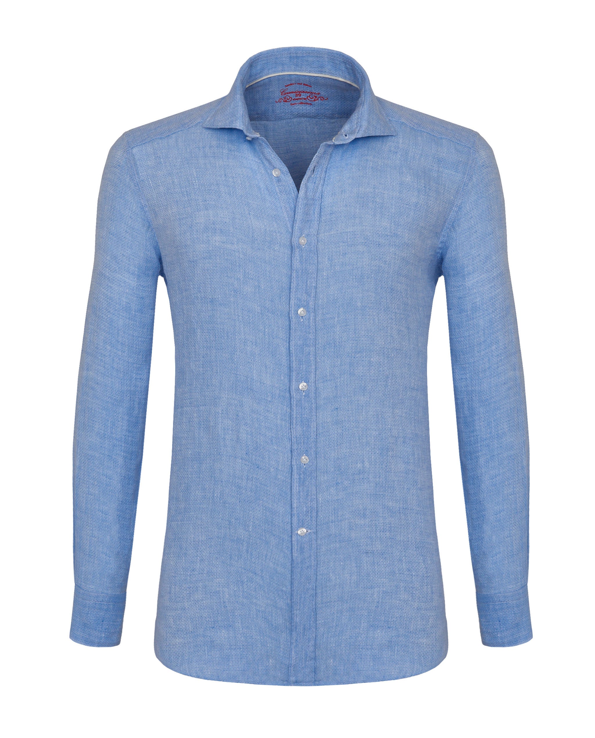 Camicia trendy lino celeste shaped fit francese Camicissima