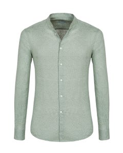 Camicia trendy in lino verde con microfantasia floreale, extra slim collo coreana_0