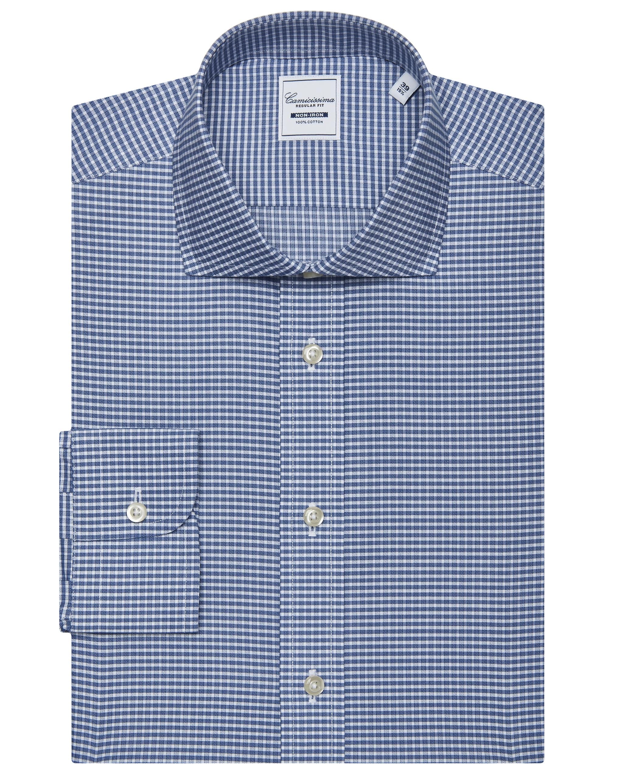 CAMICIA NON IRON A QUADRI BLU E BIANCHI, REGULAR FRANCESE