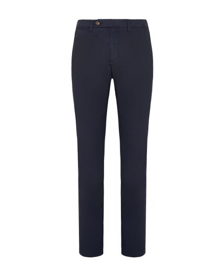 Cotton popeline chinos trousers blue navy_0