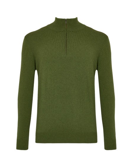 Maglione verde con mezza zip_0