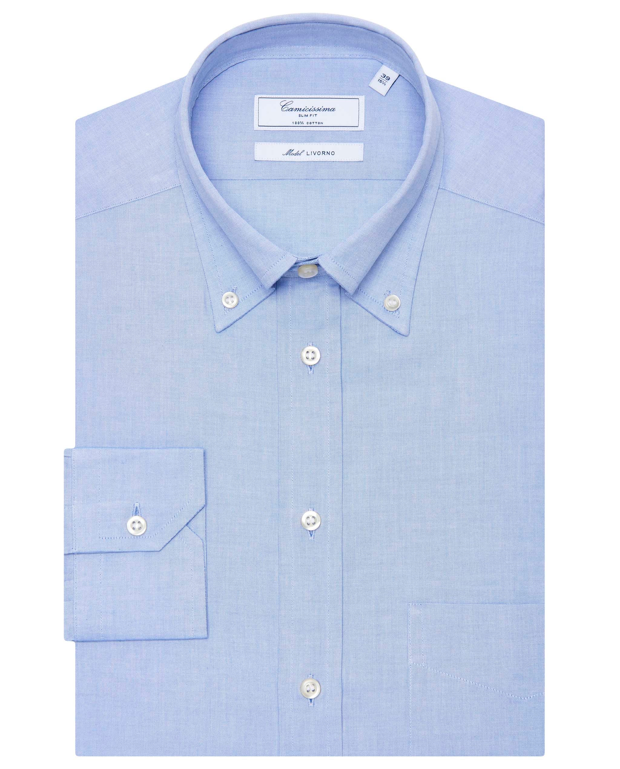 CAMICIA PERMANENT AZZURRA, CON TASCHINO, SLIM LIVORNO BUTTON DOWN