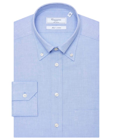 Camicia permanent azzurra, con taschino, slim livorno button down_0
