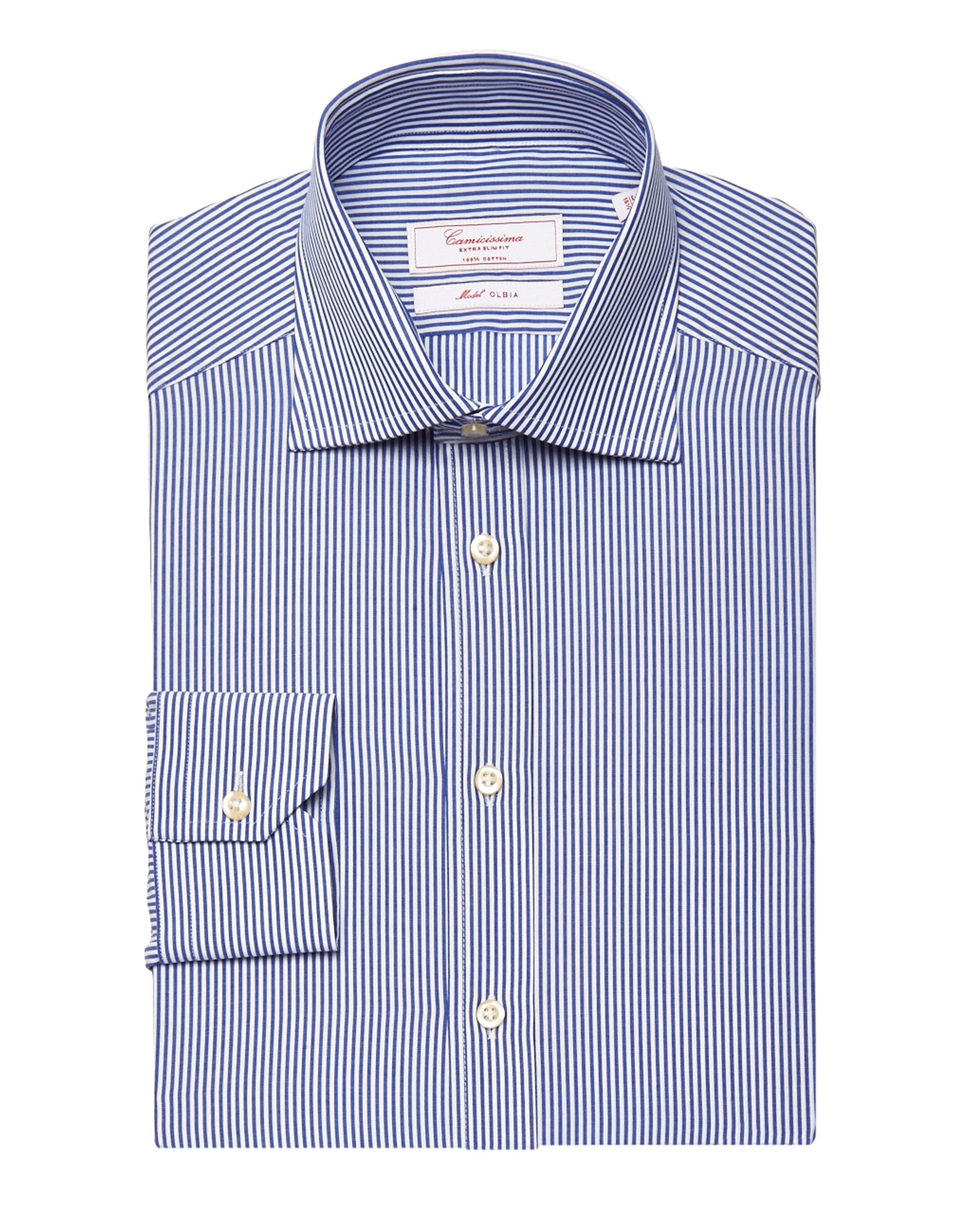 CAMICIA PERMANENT BLU A RIGHE, EXTRA SLIM OLBIA FRANCESE