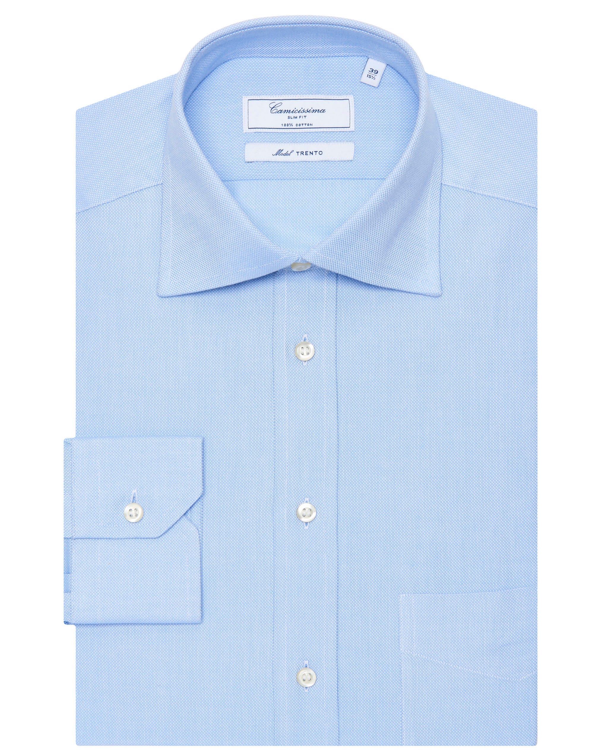 CAMICIA PERMANENT CELESTE, CON TASCHINO, SLIM TRENTO FRANCESE